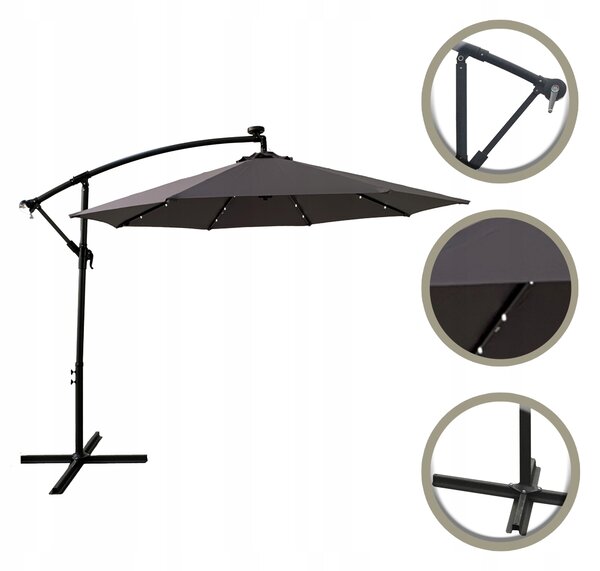 Dekorstudio Záhradný slnečník s LED osvetlením - 270 cm - tmavo sivý