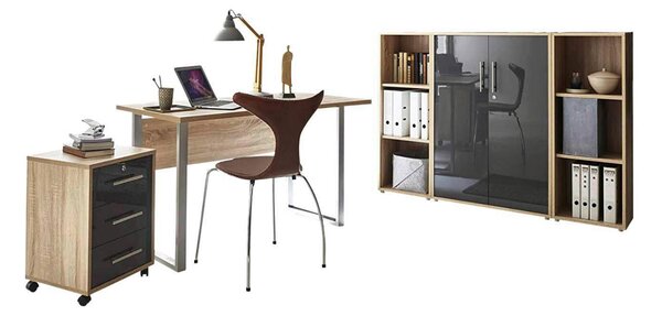 KANCELÁRIA, dub sonoma, antracitová s vysokým leskom, MID.YOU - Kancelárske regály, Online Only