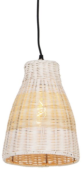 Vidiecka závesná lampa biela s drevom 20 cm - Burn Rattan
