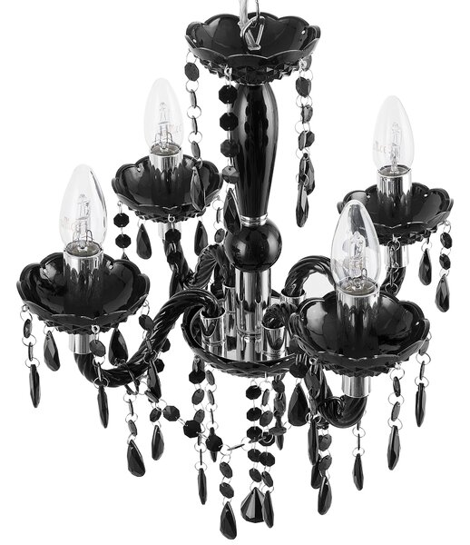 Luster čierny s kryštálmi 155 cm so 4 žiarovkami moderný glamour štýl obývačka jedáleň
