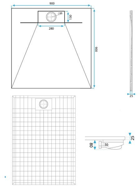 Rea Bazalt Carrara, SMC sprchová vanička 90x90, čierna-kamenný vzor, REA-K7003