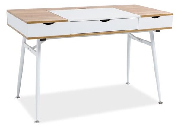 Biely písací stôl s doskou v dekore dub B-151