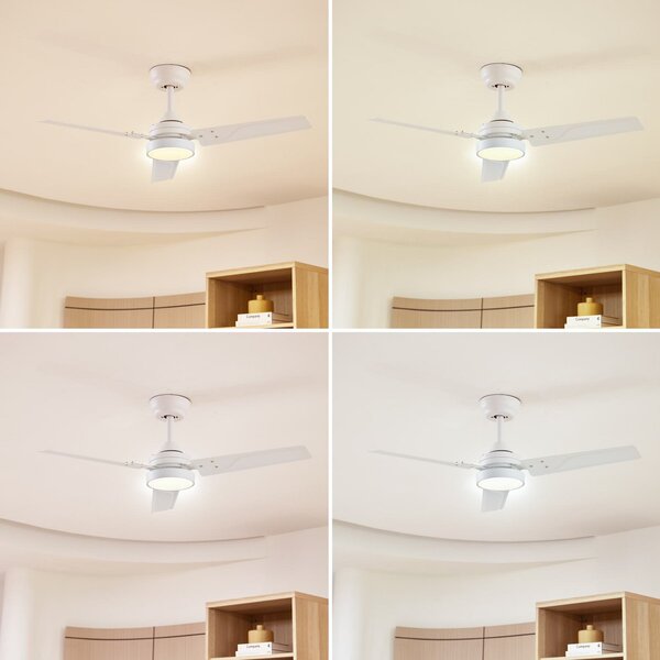 Stropný ventilátor Aerallo s LED osvetlením, biely, CCT, tichý – Lindby Lindby, Aerallo, Biela, Obývacia izba, Kov, Moderný