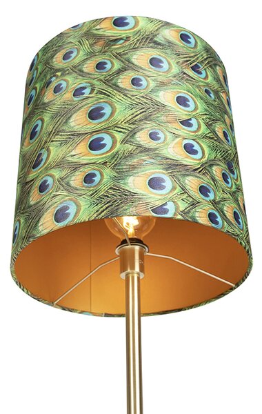 Stojaca lampa mosadz s tienidlom páv 40 cm - Simplo