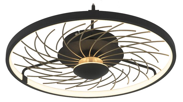 Dizajnové stropné svietidlo čierne so zlatým 3-stupňovým stmievateľným - Spaak