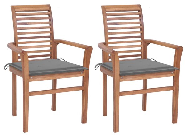 Jedálenské stoličky 2 ks sivé podložky tíkový masív