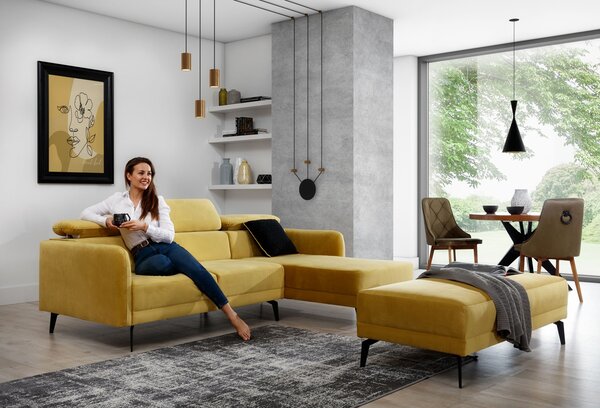 Moderná Rohová sedacia súprava do obývacej izby Venezil Mini s taburetom