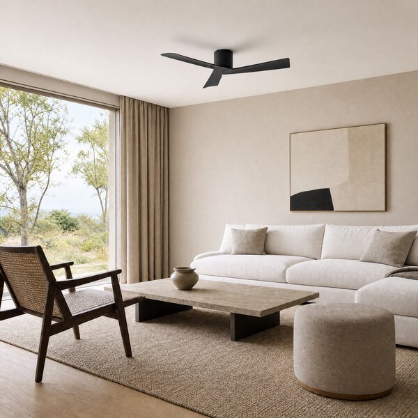 Stropný ventilátor Ventoro, čierny, kovový, Ø 132 cm – Lucande Lucande, Ventoro, Čierna, Obývacia izba, Kov, Moderný