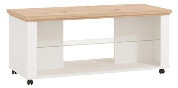 KONFERENČNÝ STOLÍK, biela, dub artisan, sklo, kompozitné drevo, 115/49/51 cm Landscape - Stolíky do obývačky