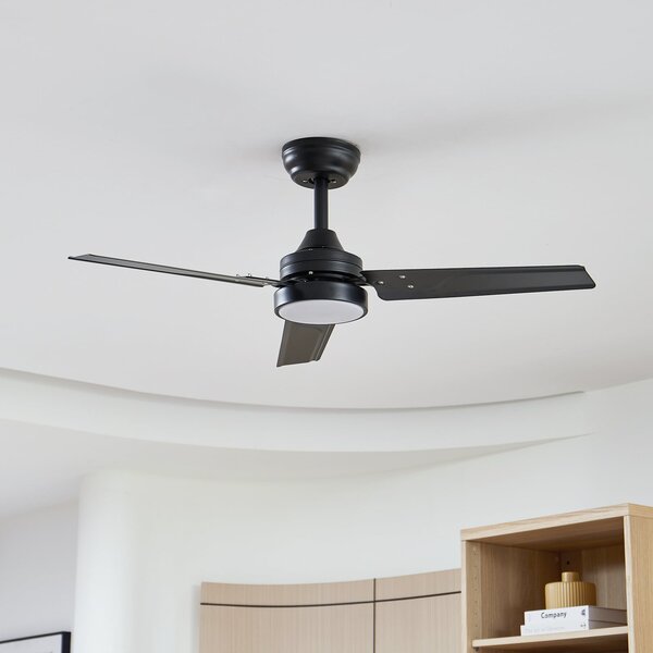 Stropný ventilátor Aerallo s LED osvetlením, čierny, CCT, tichý – Lindby Lindby, Aerallo, Čierna, Obývacia izba, Kov, Moderný