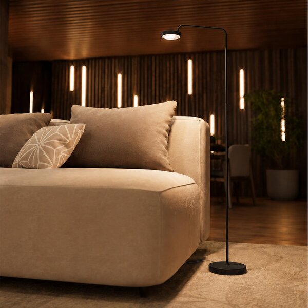 Stojacie Lampa Sigor, Nivo, stmievateľné, Čierna, Obývacia izba, Hliník, Moderný