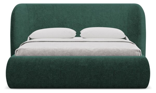 Tmavozelená čalúnená dvojlôžková posteľ s úložným priestorom s roštom 160x200 cm Hauke – Makamii