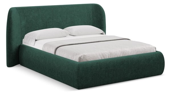 Tmavozelená čalúnená dvojlôžková posteľ s úložným priestorom s roštom 160x200 cm Hauke – Makamii