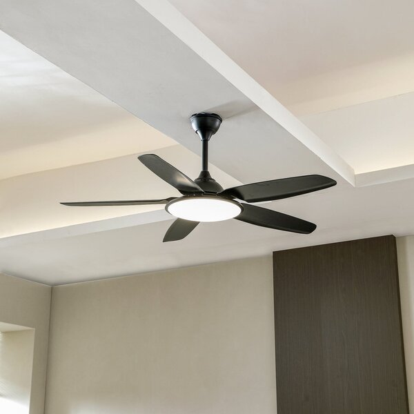 Stropný ventilátor Divian s LED osvetlením, čierny, DC, tichý, CCT – Lucande Lucande, Divian, Čierna, Obývacia izba, Kov, Moderný