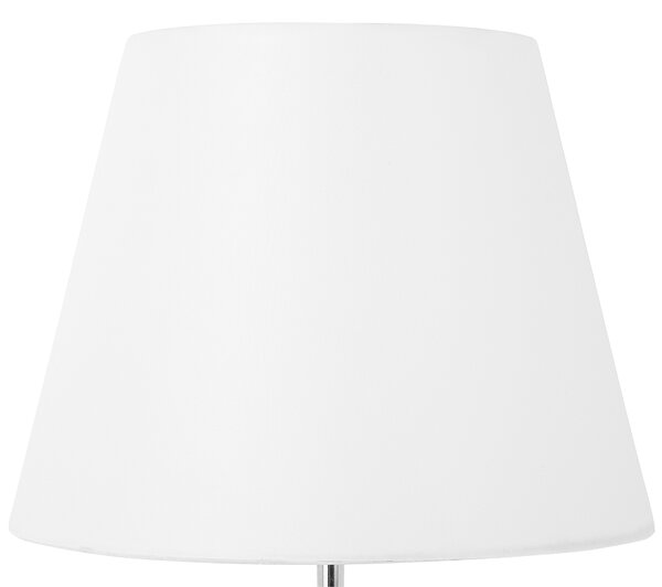 Stolná lampa svetlé drevo drevený podstavec biele látkové tienidlo okrúhly tvar moderný štýl obývačka spálňa