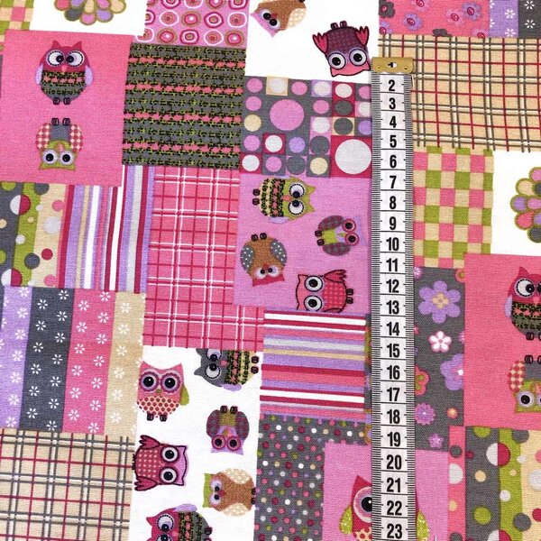 Sovičky patchwork ružová dekoračná látka
