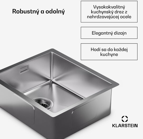 Klarstein TitanSteel Kuchynský drez 45 x 39 cm (DxŠ) s povrchom odolný voči hrdzi, poškriabaniu a teplu