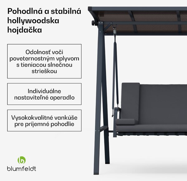 Blumfeldt LuxeLounge, hollywoodska hojdačka, 3-miestna, individuálne nastaviteľná, oceľ s práškovou povrchovou úpravou, odolná voči poveternostným vplyvom