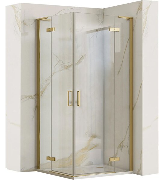 Štvorcový sprchový kút REA HUGO DOUBLE GOLD BRUSH 80x80, zlatý kartáčovaný/transparent - bez vaničky