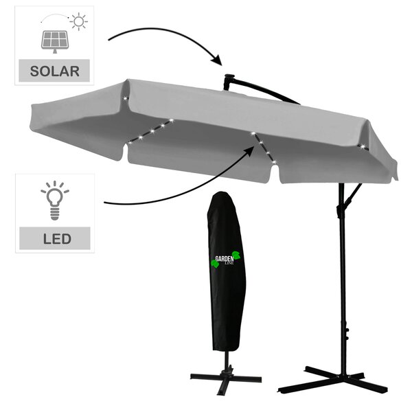 Záhradný slnečník 3 m s LED svetlom - Banana - sivý s obalom