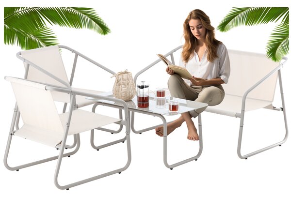 Záhradný set: Mini-gauč, 2 kreslá a stolík - béžová