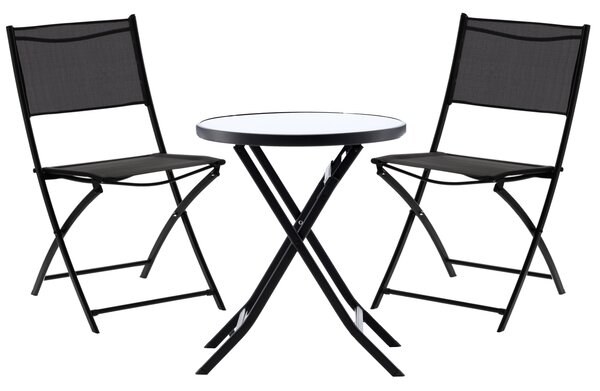 Balkónový set: 2 Skladacie stoličky a okrúhly stolík - čierny