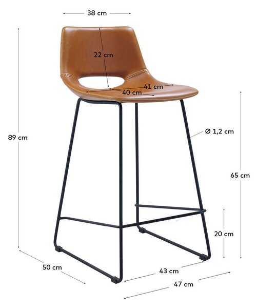 Koňakovohnedá barová stolička z imitácie kože (výška sedadla 65 cm) Zahara – Kave Home