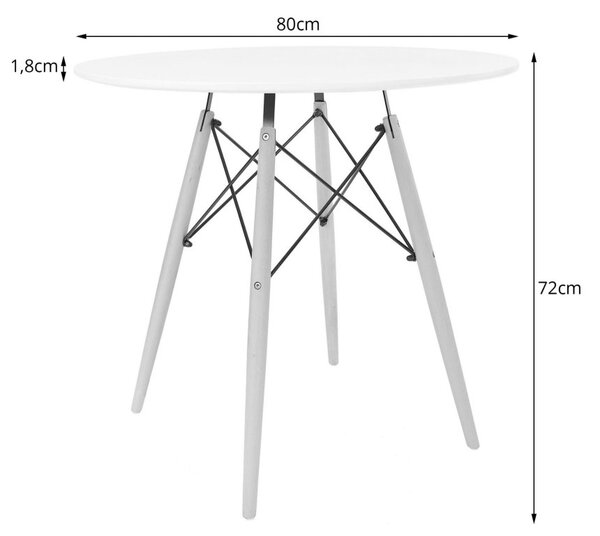 Jedálenská zostava TODI 80cm okrúhly stolový set biely a 2 stoličky OSAKA biele + 2 stoličky OSAKA biele ZADARMO
