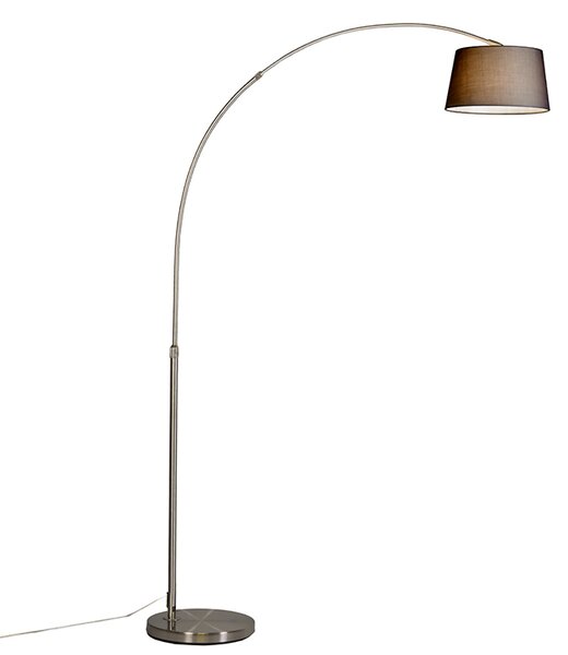 Moderná oceľová oblúková lampa s čiernym látkovým tienidlom - Arc Basic