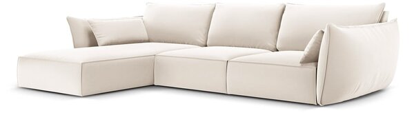 Béžová zamatová rohová pohovka (ľavý roh/s leňoškou) Vanda – Mazzini Sofas