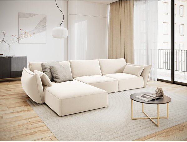 Béžová zamatová rohová pohovka (ľavý roh/s leňoškou) Vanda – Mazzini Sofas
