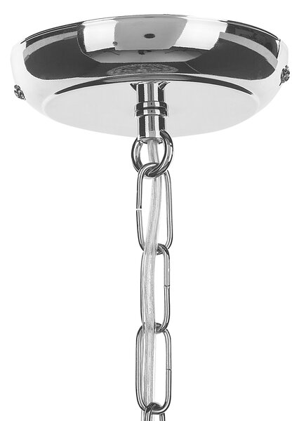 Luster strieborná priehľadná železo PVC plexisklo lesklý povrch s krištáľmi závesná lampa glamour štýl obývačka jedáleň