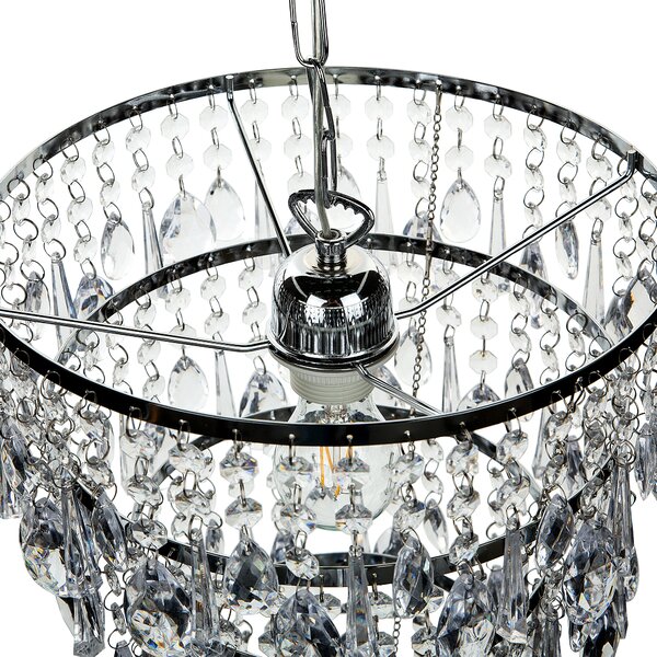 Luster strieborná priehľadná železo PVC plexisklo lesklý povrch s krištáľmi závesná lampa glamour štýl obývačka jedáleň