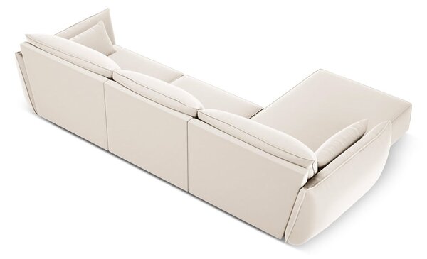 Béžová zamatová rohová pohovka (ľavý roh/s leňoškou) Vanda – Mazzini Sofas