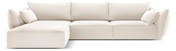Béžová zamatová rohová pohovka (ľavý roh/s leňoškou) Vanda – Mazzini Sofas