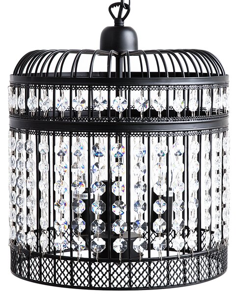 Luster čierna priehľadná železo PVC matný povrch s krištáľmi závesná lampa glamour štýl obývačka jedáleň