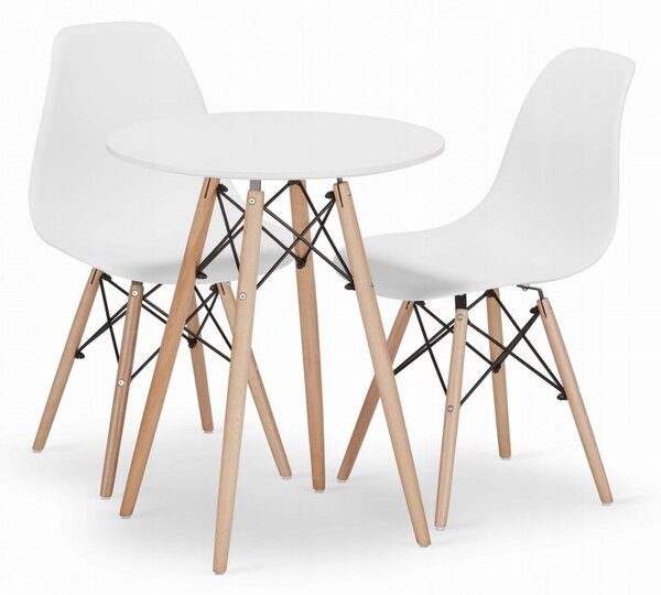 Jedálenská zostava TODI 60cm okrúhly stolový set biely + 2 stoličky OSAKA biele