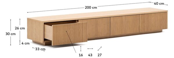 TV stolík v dekore duba v prírodnej farbe 200x30x40 cm Helvine – Kave Home