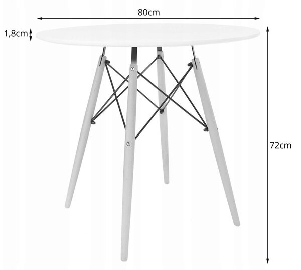 Jedálenská zostava TODI 80cm okrúhly stolový set biely a 2 stoličky MARK biele + 2 stoličky MARK biele ZADARMO