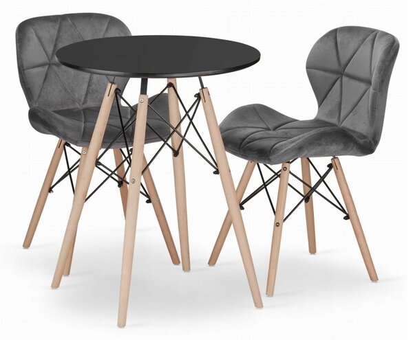 Jedálenská zostava TODI 60cm okrúhly stolový set čierny + 2 stoličky LAGO sivé