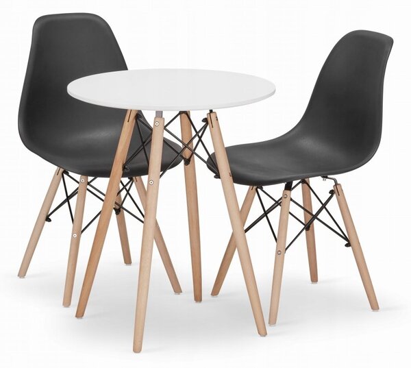 Jedálenská zostava TODI 60cm okrúhly stolový set biely + 2 stoličky OSAKA čierne