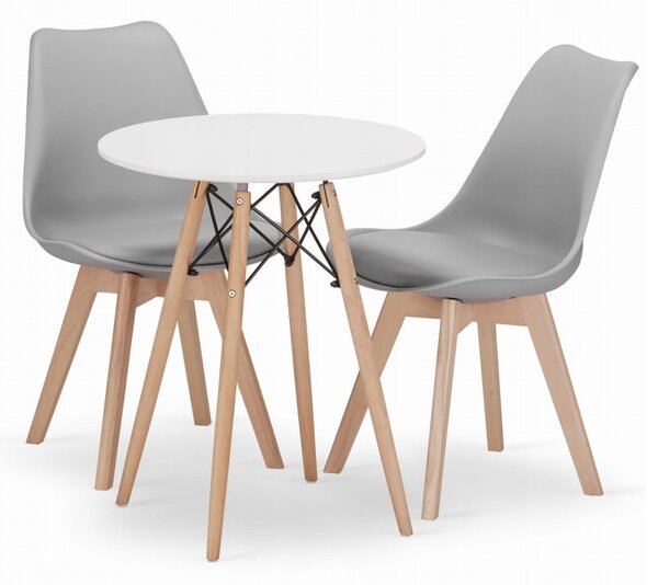 Jedálenská zostava TODI 60cm okrúhly stolový set biely+ 2 stoličky MARK sivé