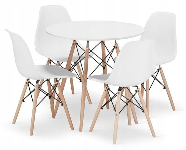 Jedálenská zostava TODI 80cm okrúhly stolový set biely a 2 stoličky OSAKA biele + 2 stoličky OSAKA biele ZADARMO