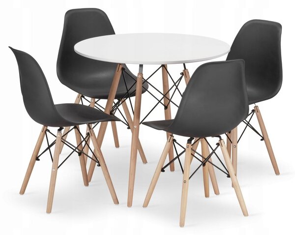 Jedálenská zostava TODI 80cm okrúhly stolový set biely a 2 stoličky OSAKA čierne + 2 stoličky OSAKA čierne ZADARMO