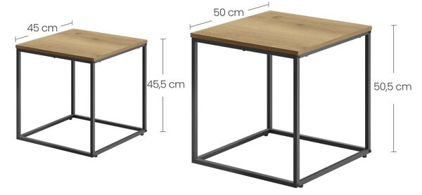 Konferenčný stolík štvorcový 2ks - dub / čierne nohy