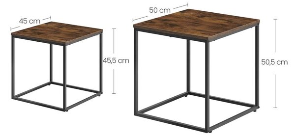 Konferenčný stolík štvorcový 2ks - rustikálny / čierne nohy