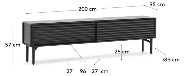 Čierny TV stolík v dekore duba 200x57x35 cm Lenon – Kave Home