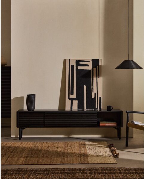 Čierny TV stolík v dekore duba 200x57x35 cm Lenon – Kave Home