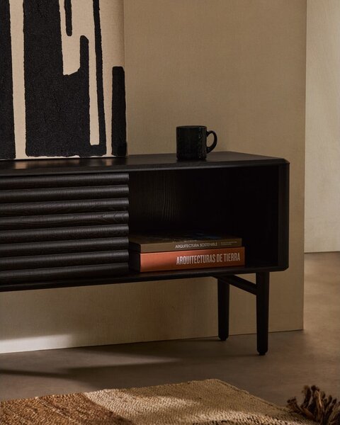 Čierny TV stolík v dekore duba 200x57x35 cm Lenon – Kave Home