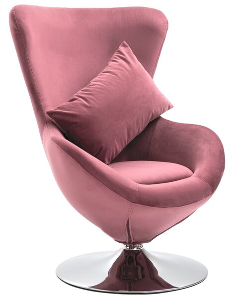 Otočná stolička v tvare vajca s vankúšom ružová zamatová